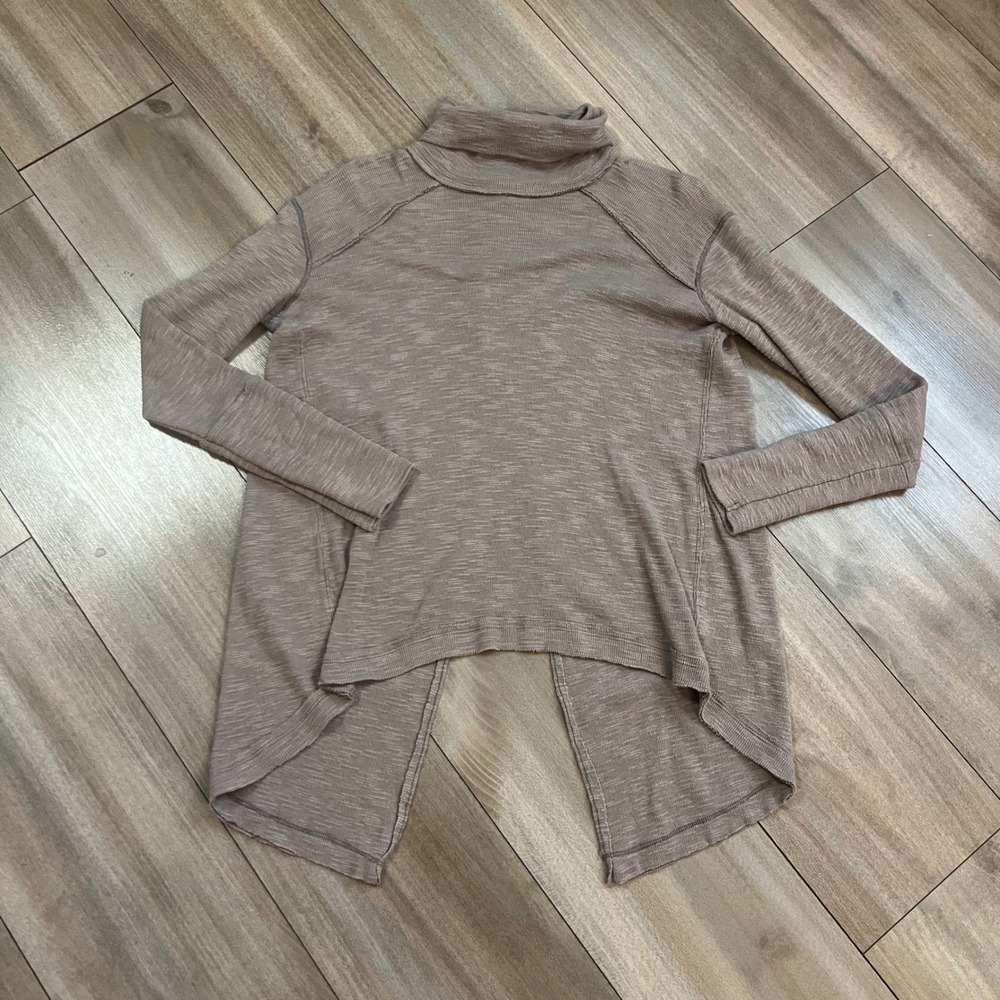 We The Free Free People XS Brown Slub Knit Turtleneck Split Back Top OB433177